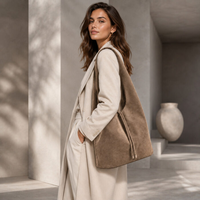 Дамска тоут чанта 2в1 с несесер тъмнобежово